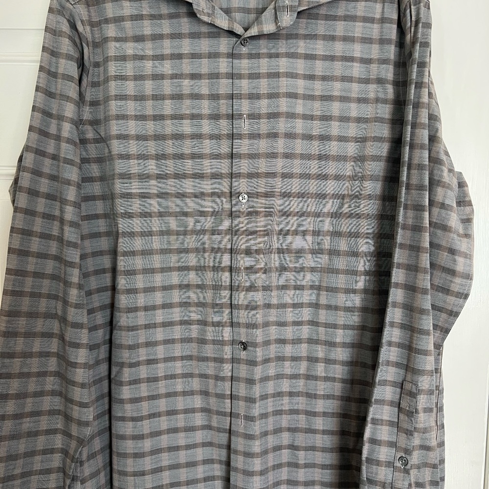 Calvin Klein Men's Gray Plaid Button Down Shirt Slim Fit